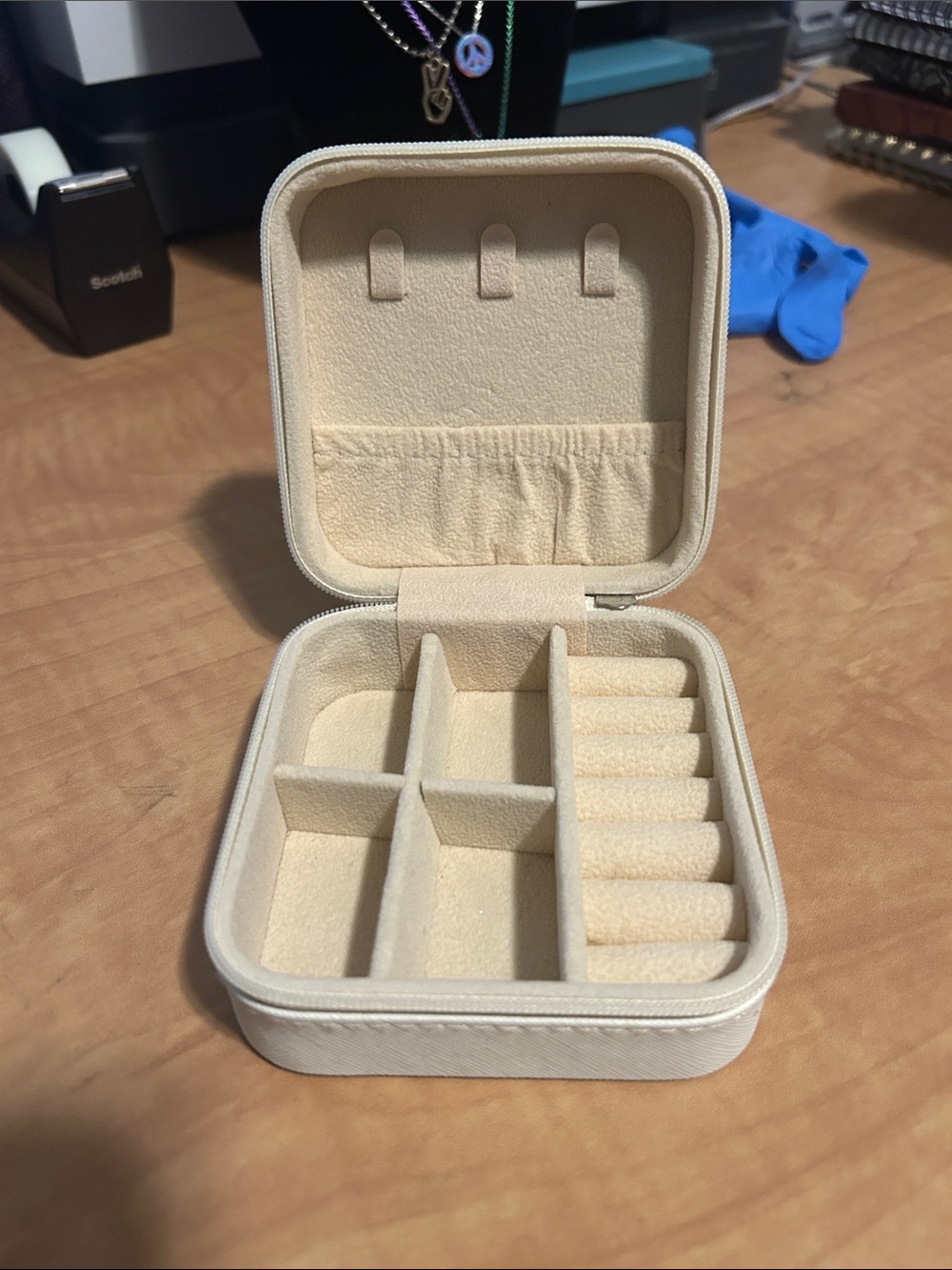 Compact Cream Jewelry Organizer Case for Women
